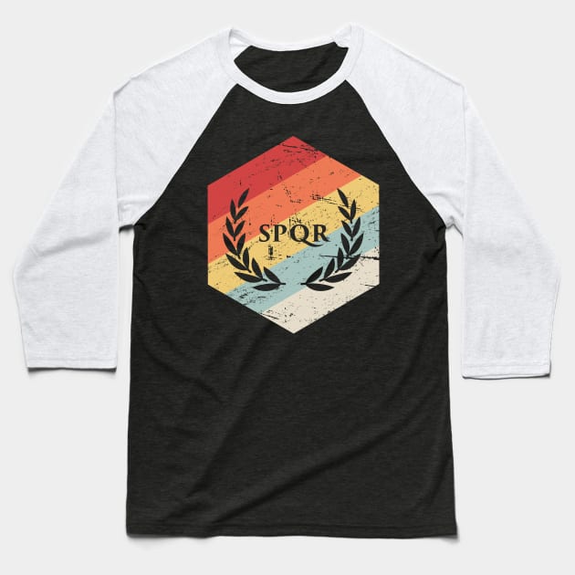 Retro Roman Empire SPQR Icon Baseball T-Shirt by Wizardmode